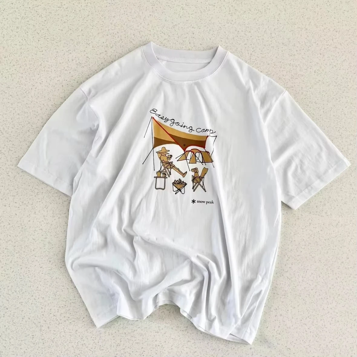 

Motorcycle 2025 new outdoor cotton print camping Xuefeng Co short-sleeved T-shirt summer streetwear unisex fashion casual