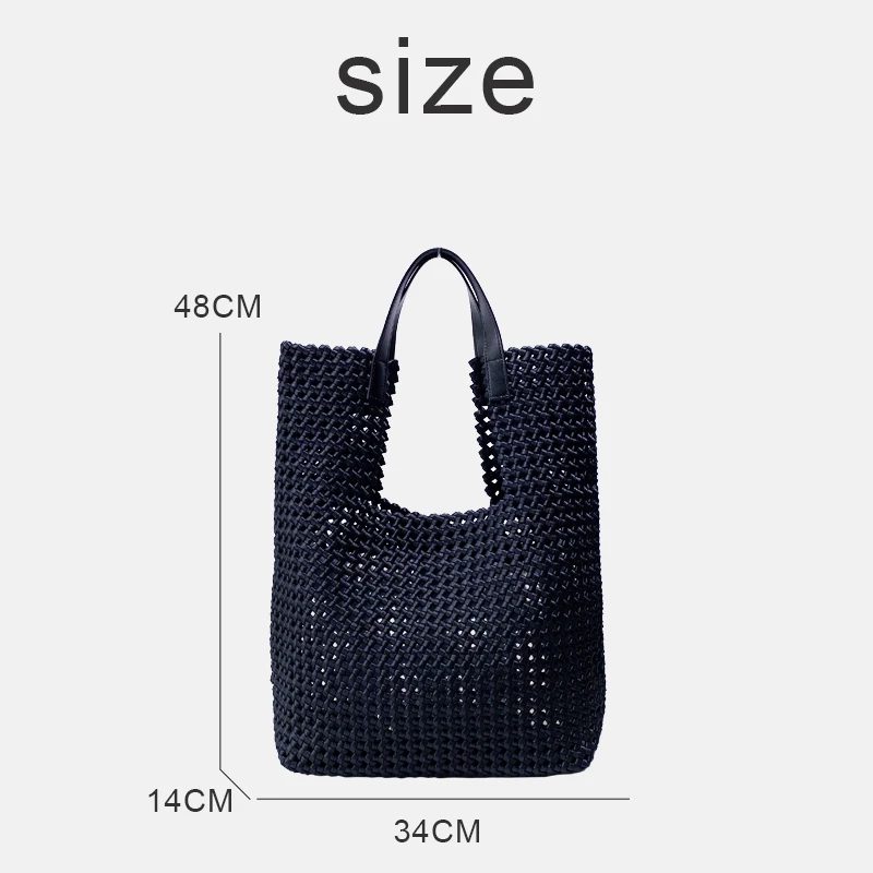 Handwoven Tote Bags For Women Luxury Designer Handbags Purses 2024 New In Polyester Hollow Out Large Capacity Underarm Shoulder