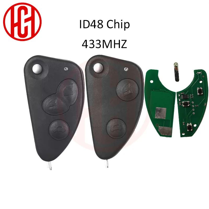 

ID48 Chip FCCID 147 156 166 GT 433MHZ Replacement 2/3 Buttons Flip Car Key For Alfa Romeo Remote Fob Uncut SIP22 Blade