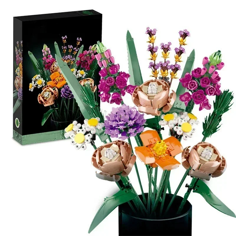 756 Stück Romantische Rosenblume DIY Blumenstrauß Dekorativer Baustein Ziegelspielzeug Kompatibel 10280 Valentinstagsgeschenk für Freundin