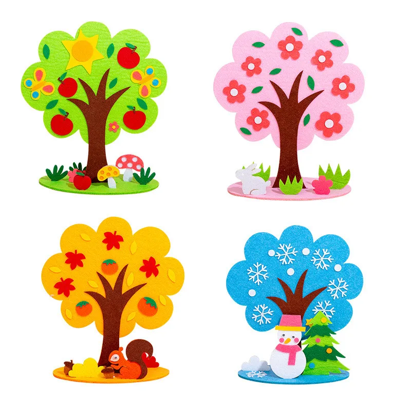 DIY Handmade Four Seasons Tree Making Kit Non-woven Material Paste Game Kindergarten Teaching Aids Kids Educational Crafts Toys