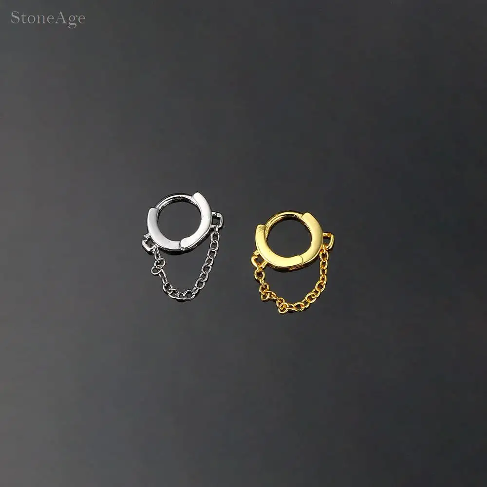 6mm Edelstahl Hängesegment-Clicker-Creolen mit Kette 1 Stück Ohrpiercing-Ring Knorpel Helix Ohrläppchen Ohrring Schmuck – Detail 4