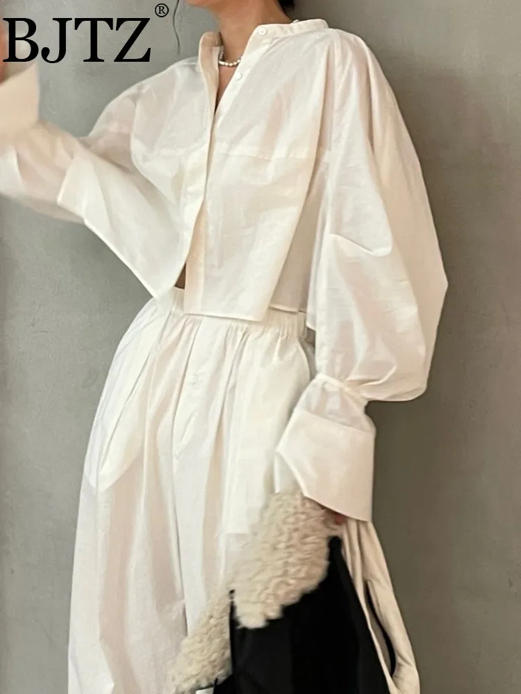 

BJTZ Solid Color Lantern Long Sleeve Lapel Shirt&blouse For Women 2025 Spring Summer New Trendy Temperament Casual Female Top