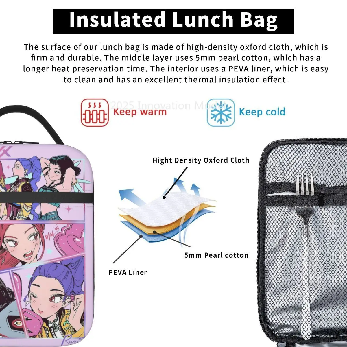 Reusable Fashionable Handbag Multi Functional Bag Huntrix Girlgroup K-Pop Group Demon Hunters Lunch Bag Cute Lunch Box For Child