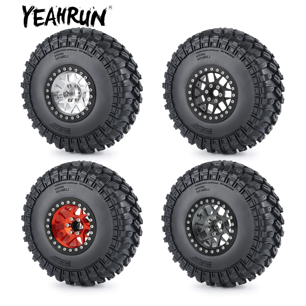 YEAHRUN 4Pcs 2.2inch Aluminum Alloy 35mm Beadlock Wheel Rims Rubber Tires Set for Axial Wraith RBX10 1/10 RC Crawler Car Parts