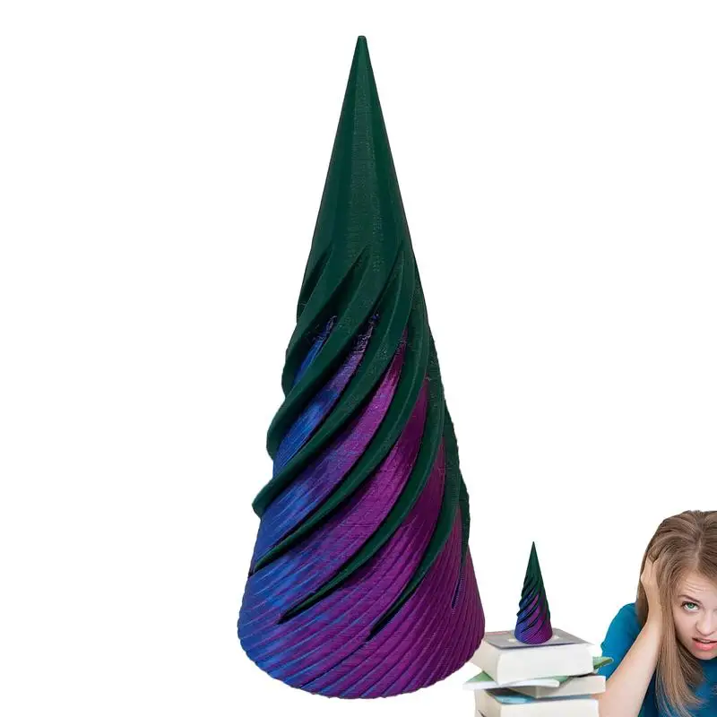 Table Top Christmas Tree Desktop 3D Printing Spiral Tree Pyramid Passthrough Sculpture Cool Optical Illusion Toy Christmas Table