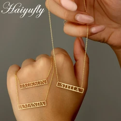 Haiyufly Personalized Custom Name Necklace for Women Stainless Steel Hollow Plate Pendant Choker Chain Birthday Jewelry Gift
