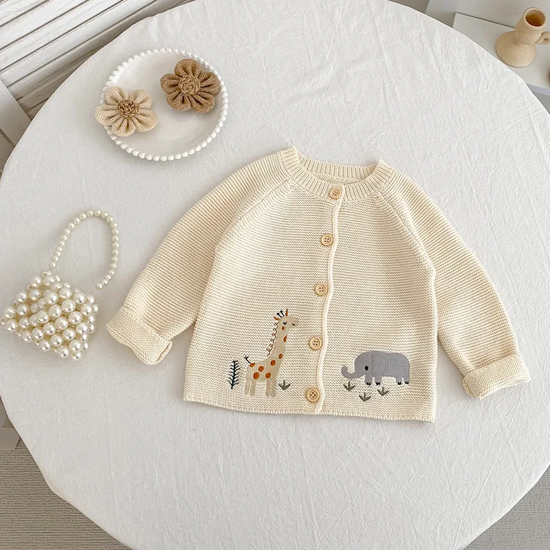 

2025 Autumn New Baby Cardigan Unisex Cotton Knit Sweater Cartoon Embroidery Coat Comfortable Outfit for Boys Girls 0-24 Months