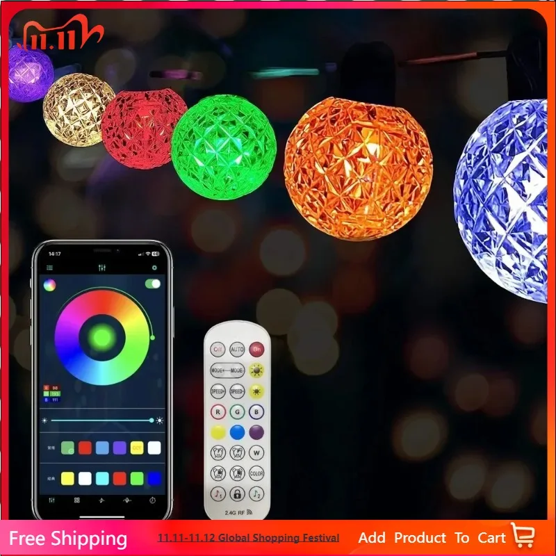 

25FT Smart LED Bulb String Light APP Control USB 25 Bulbs Fairy Lights Home Room Outdoor Garden Christmas Decor RGB Garland Lamp
