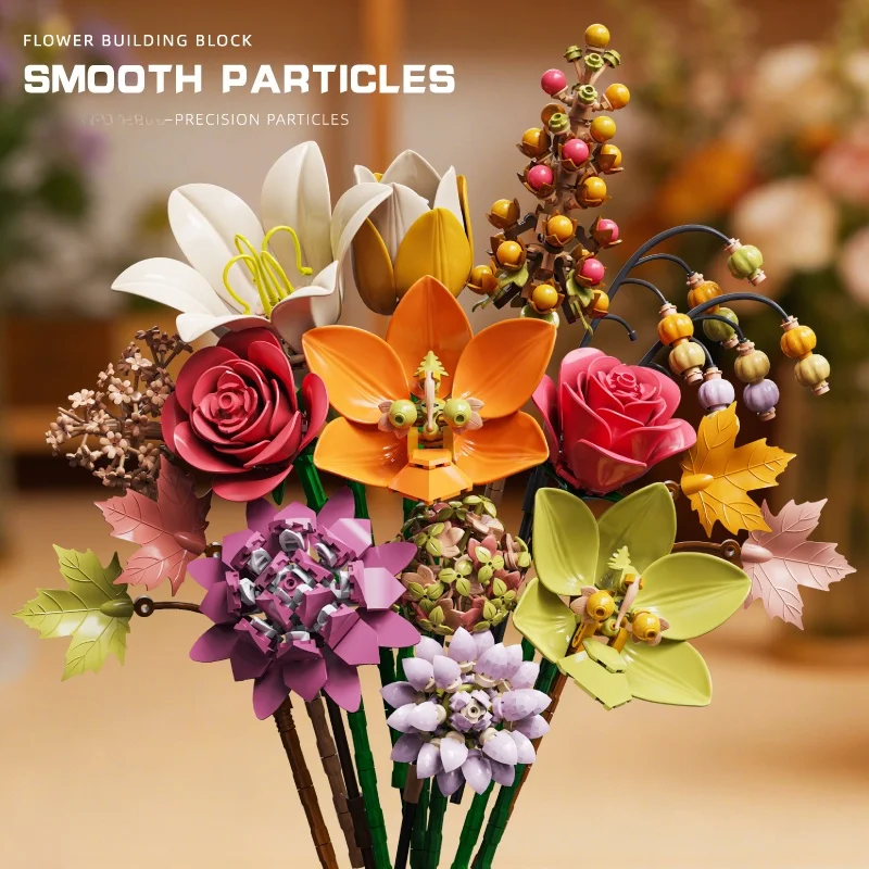 

Creative Flowers Building Blocks MOC Bouquet Model Collectible Home Decoration Preserved Flower of Blocks Toy Gift For Adults