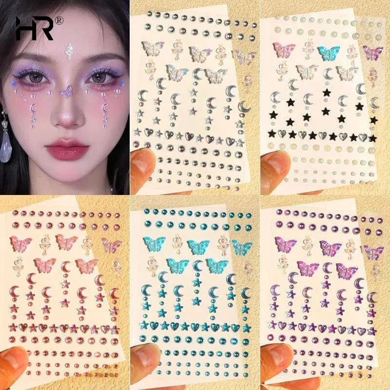 Facial Rhinestone Sticker Butterfly Gem Crystal Tattoo Self Adhesive Body Brow Makeup Mix Size Item Fairy Beauty Colorful Tattoo
