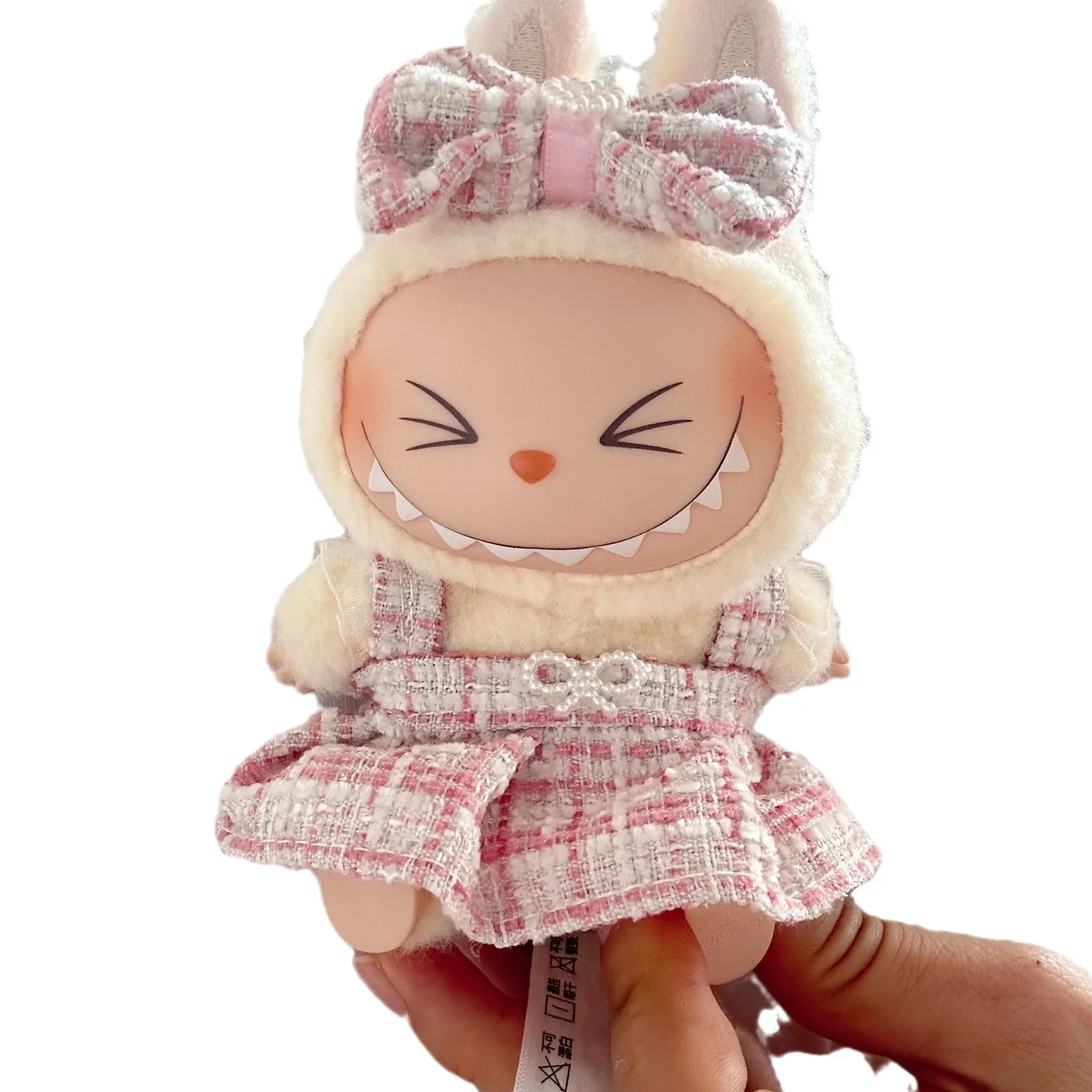 17cm Labubu Dolls Clothing Cute Mini Plush Doll\'s Clothes The Monster Outfit Accessories Princess Dress Pearl Mini Pink ES06O