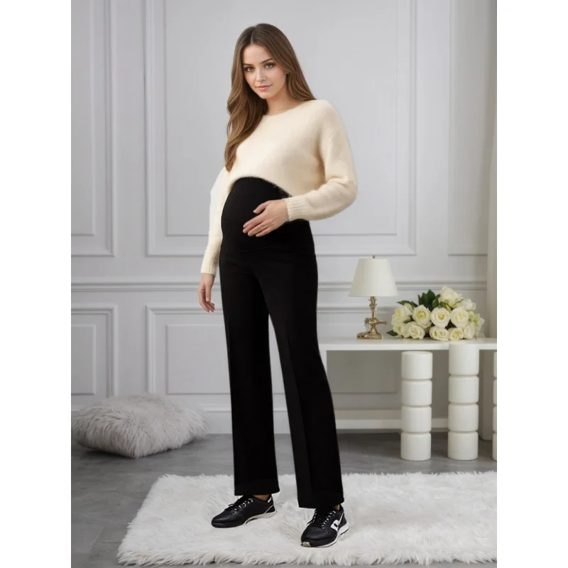 Women’s Adjustable Maternity Pants Loose Fit Over-Bump Pregnancy Trousers Casual Wide Leg for Fall