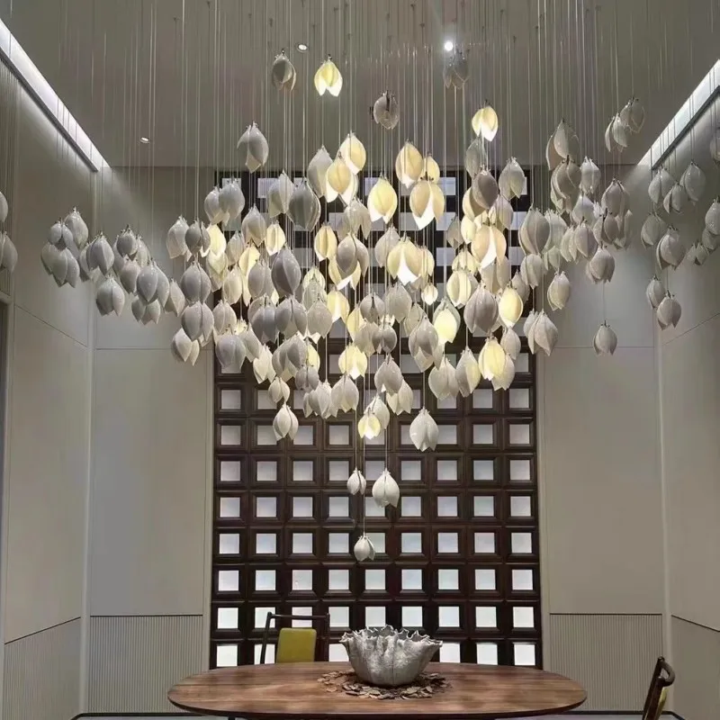 Cerâmica Petal Hanging Chandelier, Lâmpada pingente para o Hotel Lobby Loft Escadas e Restaurante, Sala e Quarto, Cabeceira, 2024