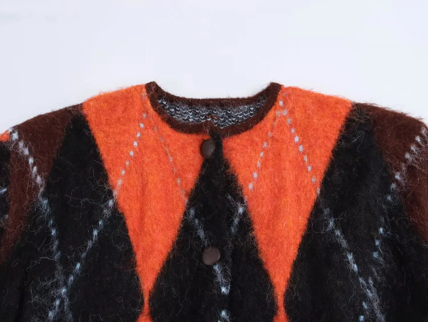 بلوفرات غير رسمية للخريف والشتاء سترة كلاسيكية من Argyle بألواح عتيقة للسيدات بأكمام طويلة وياقة مدورة وأكتاف منسدلة سترة منفوشة فضفاضة