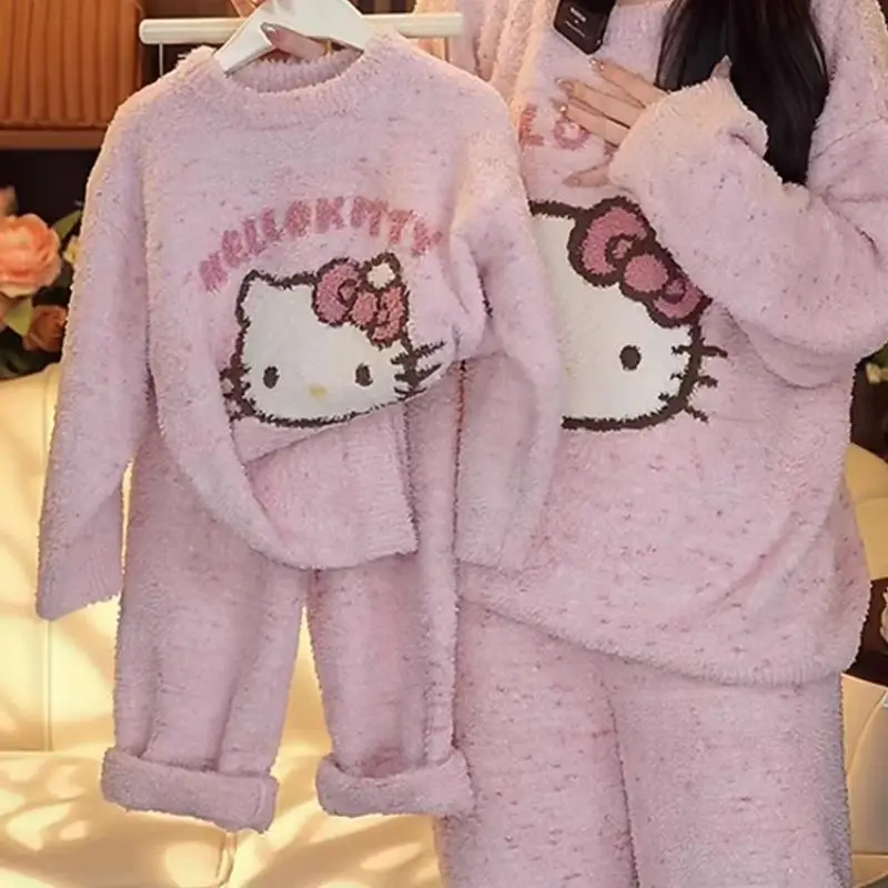 Hot Girl Pajamas Sanrio Hello Kitty Kawaii Pochacco Cartoon Gift Student Casual Wear Thicken Autumn and Winter New Styles New