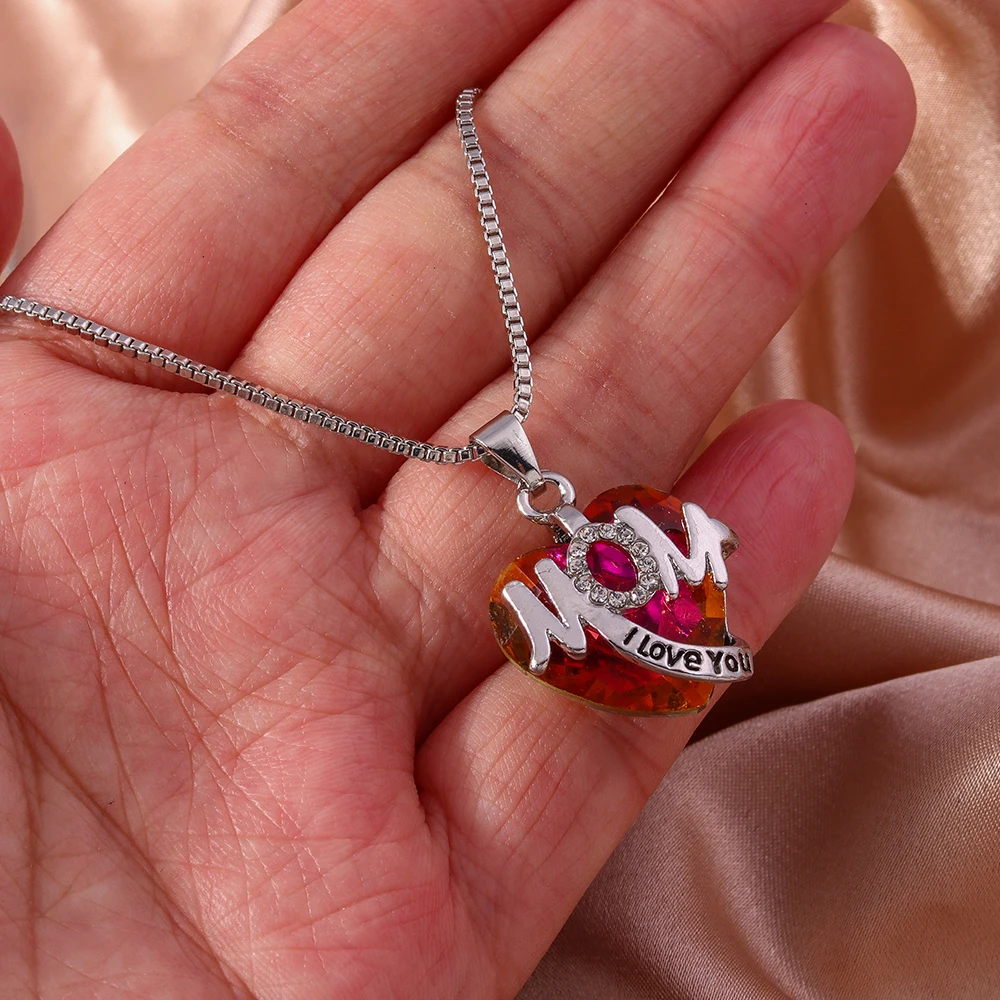 Aihua Exquisite Koreanische Kristall-Halskette „Mama, ich liebe dich“ für Frauen, Muttertagsgeschenk, Schmuckgeschenk – Detail 2