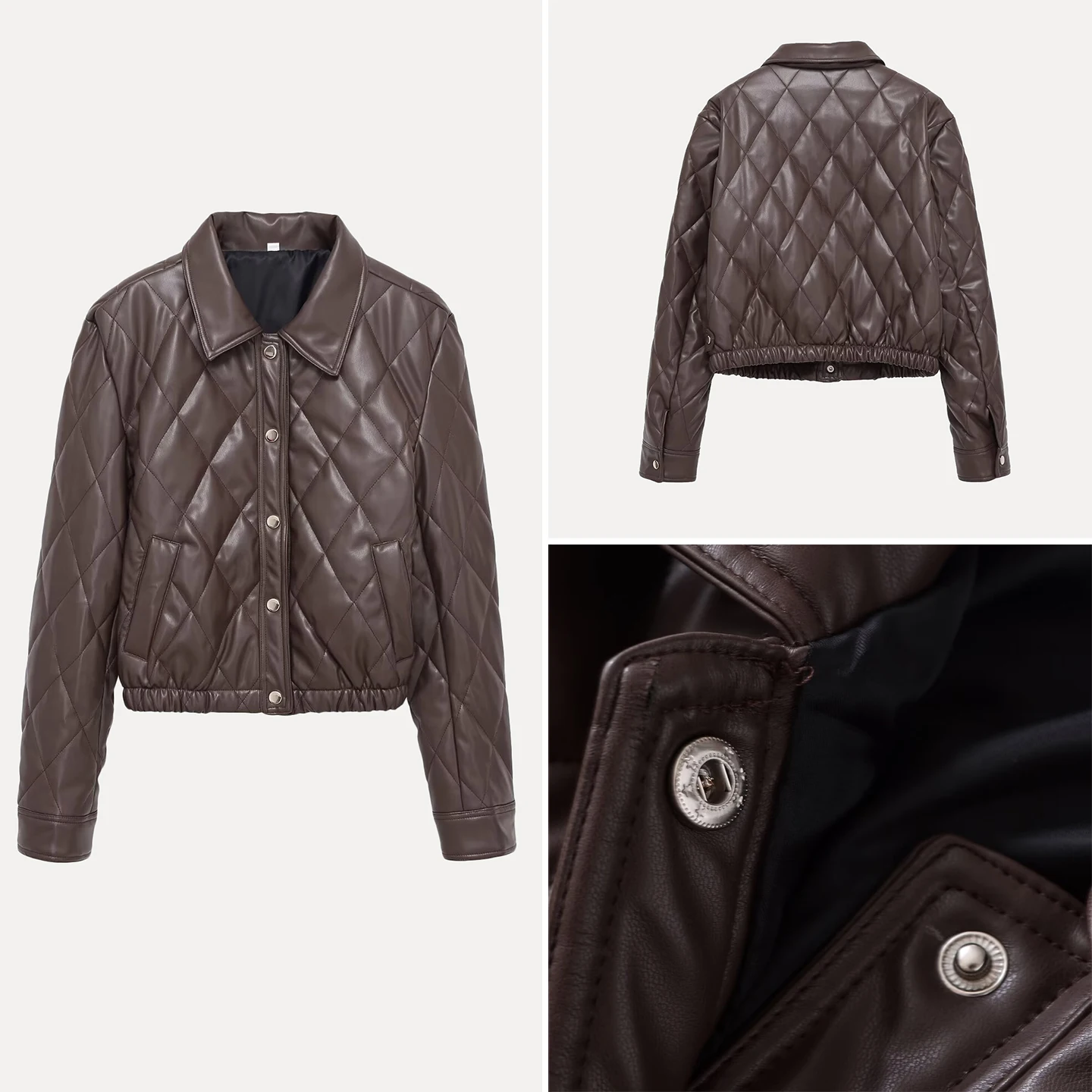 

Повседневная модная стеганая куртка с воротником для женщин, простая стильная городская короткая хлопковая куртка на одной пуговице, однотонная