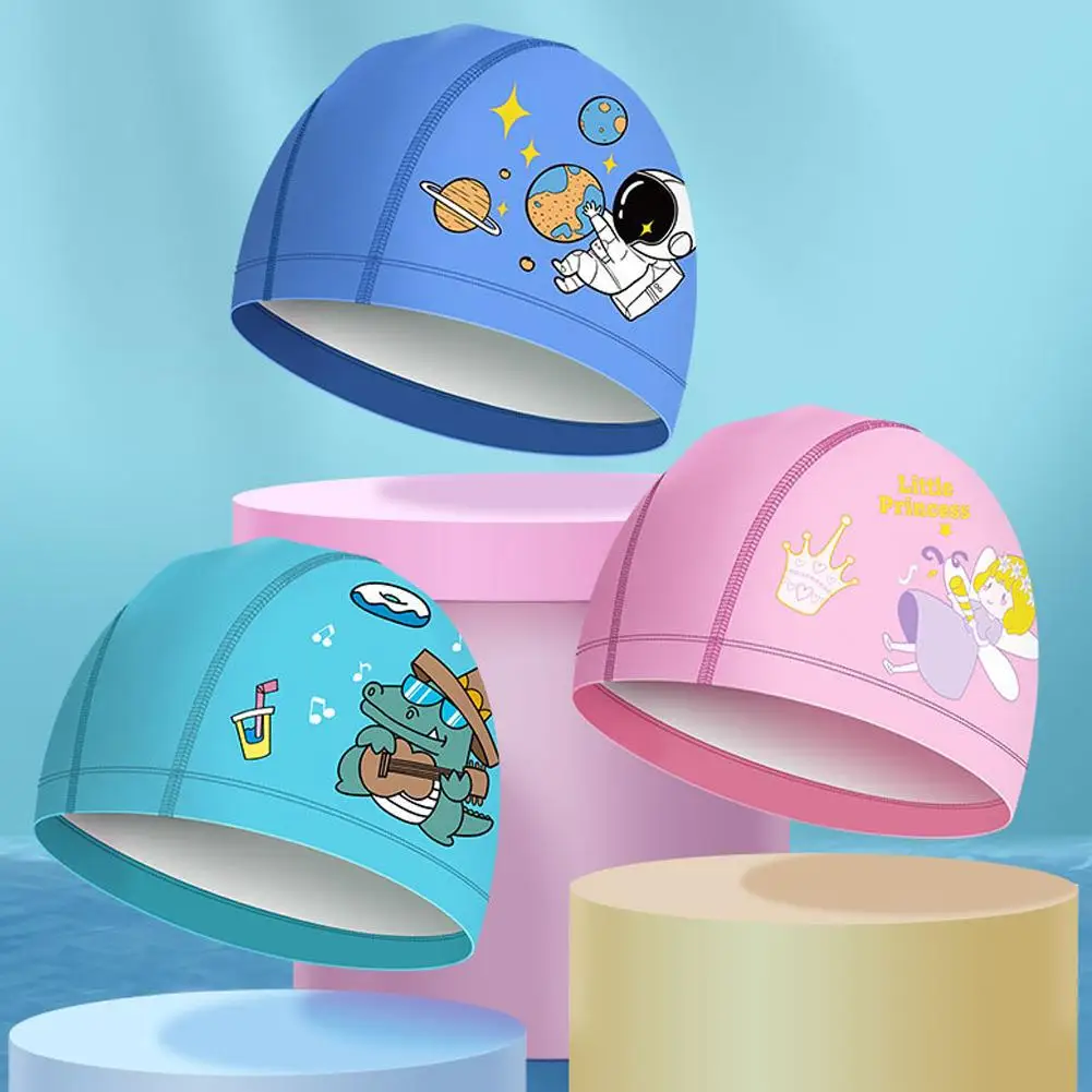 PU Fabric Kids Swimming Cap Swim Cap For Boys Girls Stretchable Comfortable Swimming Hat Waterproof Cartoon PU Swim Head Cover