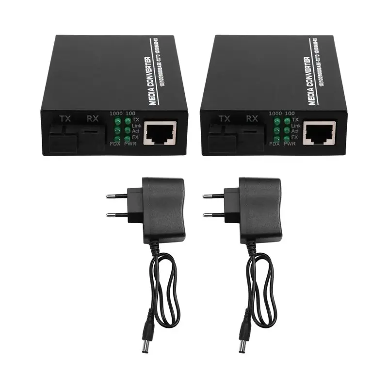 New Tech Fiber To RJ45 Ethernet Converter 3KM Gigabit Ethernet Converter Media Converter EU Plug