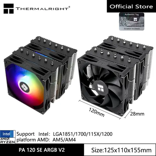 Imagen 1 del producto Radiador de refrigeración por aire para caja de ordenador Thermalright Peerless Assassin 120 SE V2, compatible con ventilador de 120x120x28mm
