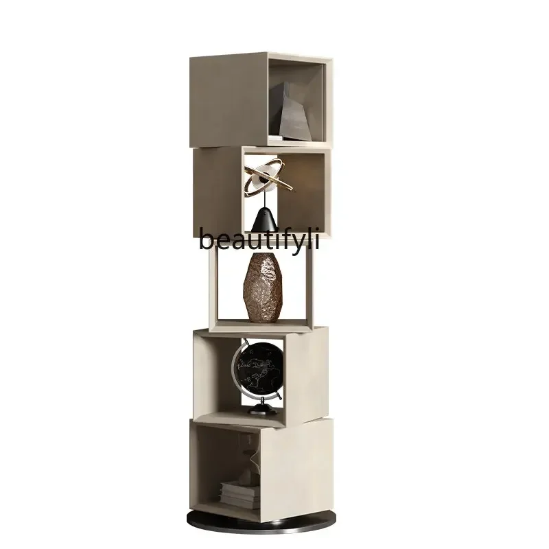 CC182R11 Light Luxury Minimalist Bookshelf Orange Leather Rotating Shelf Corner Shelf Simple Corner Cabinet Angle Frame Furnitur