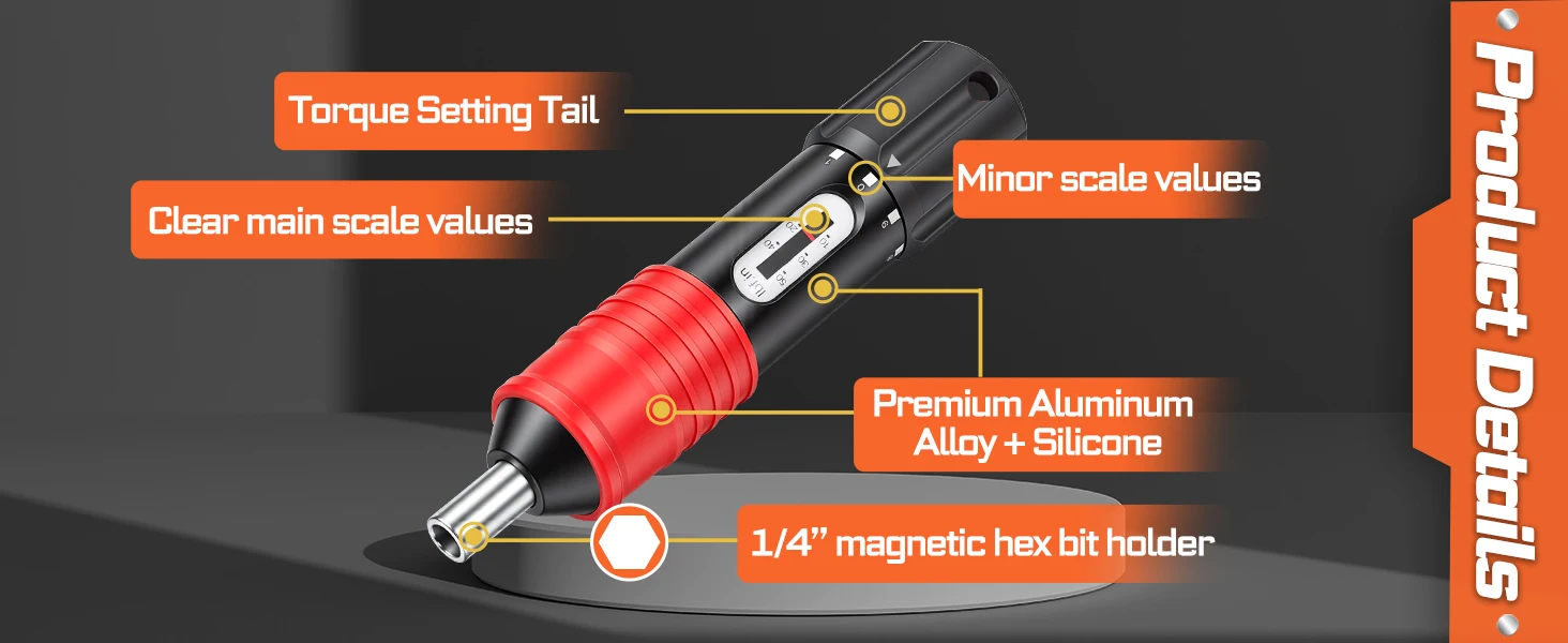 Geinxurn Verstellbarer Drehmomentschraubendreher, 1/4-Zoll-Sechskant-Magnetbit-Halter-Sets, Aluminiumlegierung, für Autoreparatur und Heimgebrauch – Detail 2