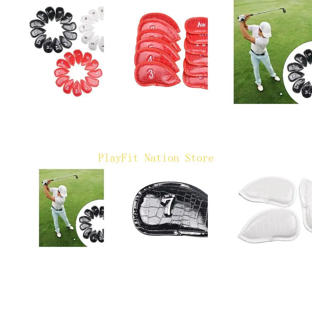 

242F 12pcs/set Thick Synthetic Leather Golf Iron for Head Covers Headcover Fit All Br