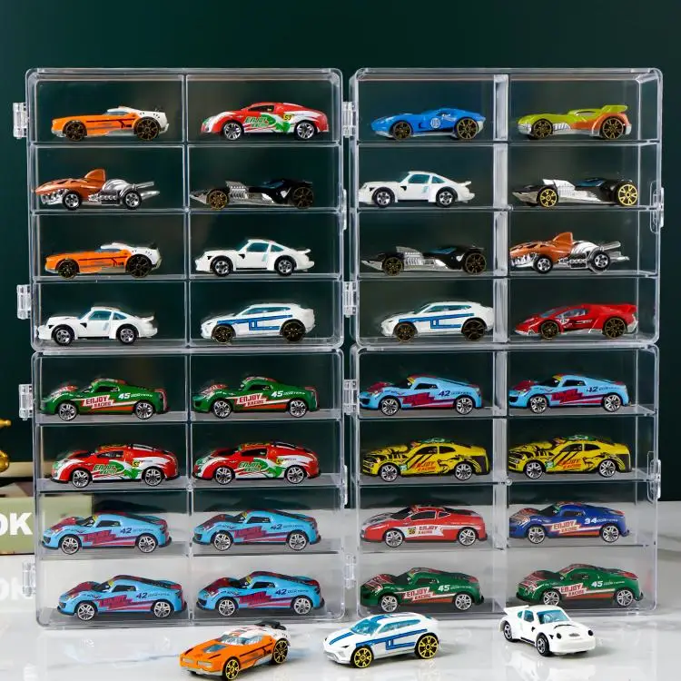 PVC Hot Wheel Car Storage Box for Diecast 1:64 Voiture Display Box Matchbox Dustproof Educational Juguetes Boy Toy Birthday Gift