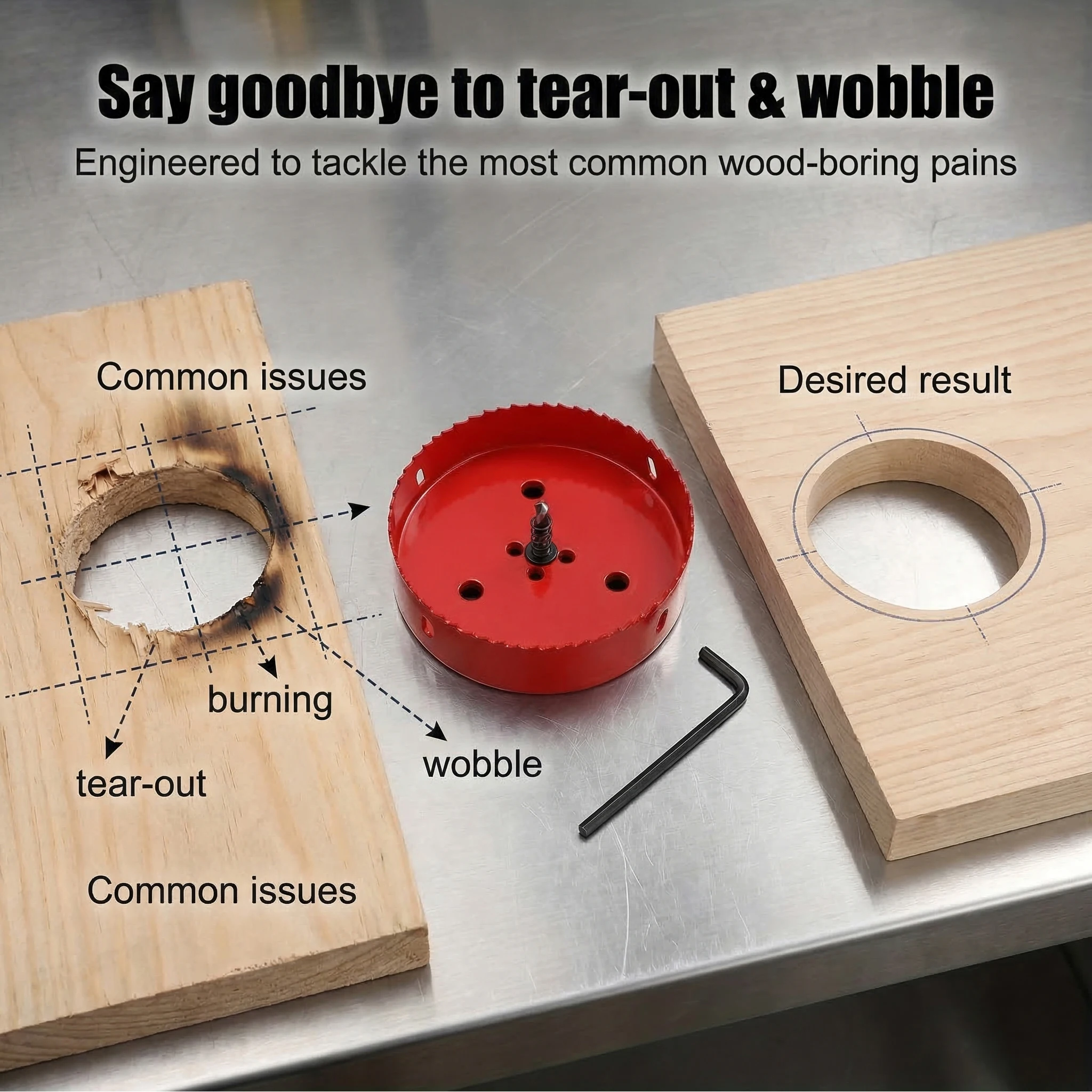 60-100mm Large Size Red Bi-Metal Hole Saw HSS Drill Bit For Wood Metal Plastic Drywall PVC Cutting Tool view 3