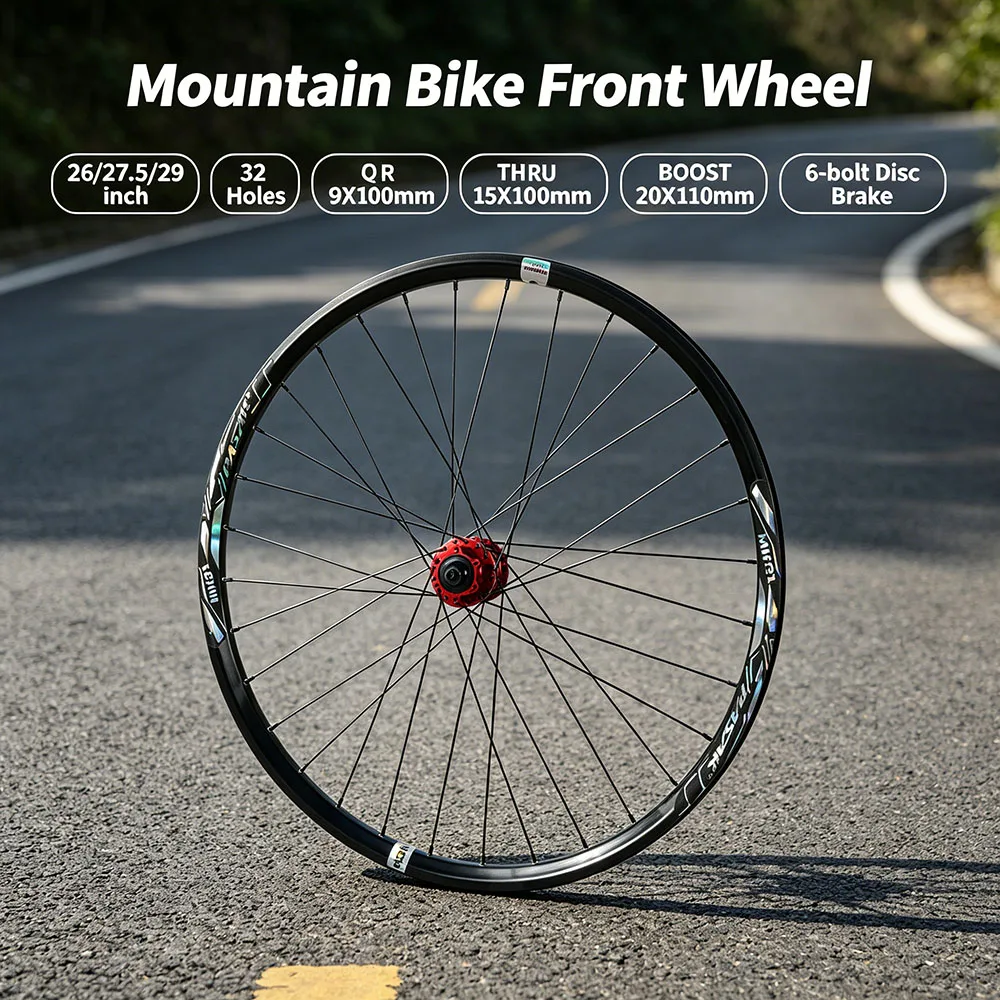

Pasak Mtb DH Wheels Front One 32 Holes 6-Bolt Disc Brake QR Compatible 9x100mm Thru Axle 15x100mm Boost 20x110mm Schrader Valve