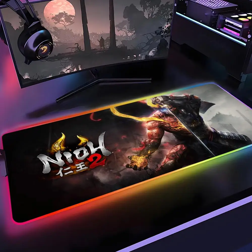 

Game NIOH 2 Mouse Pad Gamer Rgb Desk Mat Back Light Led Mousepad Setup Gaming Accessories Deskmat Big Mousepad Backlight