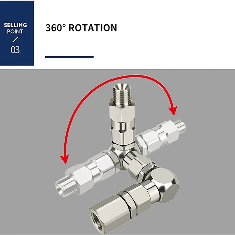 Аксессуар для распылителя краски 1/4 дюйма (M) X 1/4 дюйма (F) Z-Swivel 6500PSI из нержавеющей стали с вращением на 1/4 °
