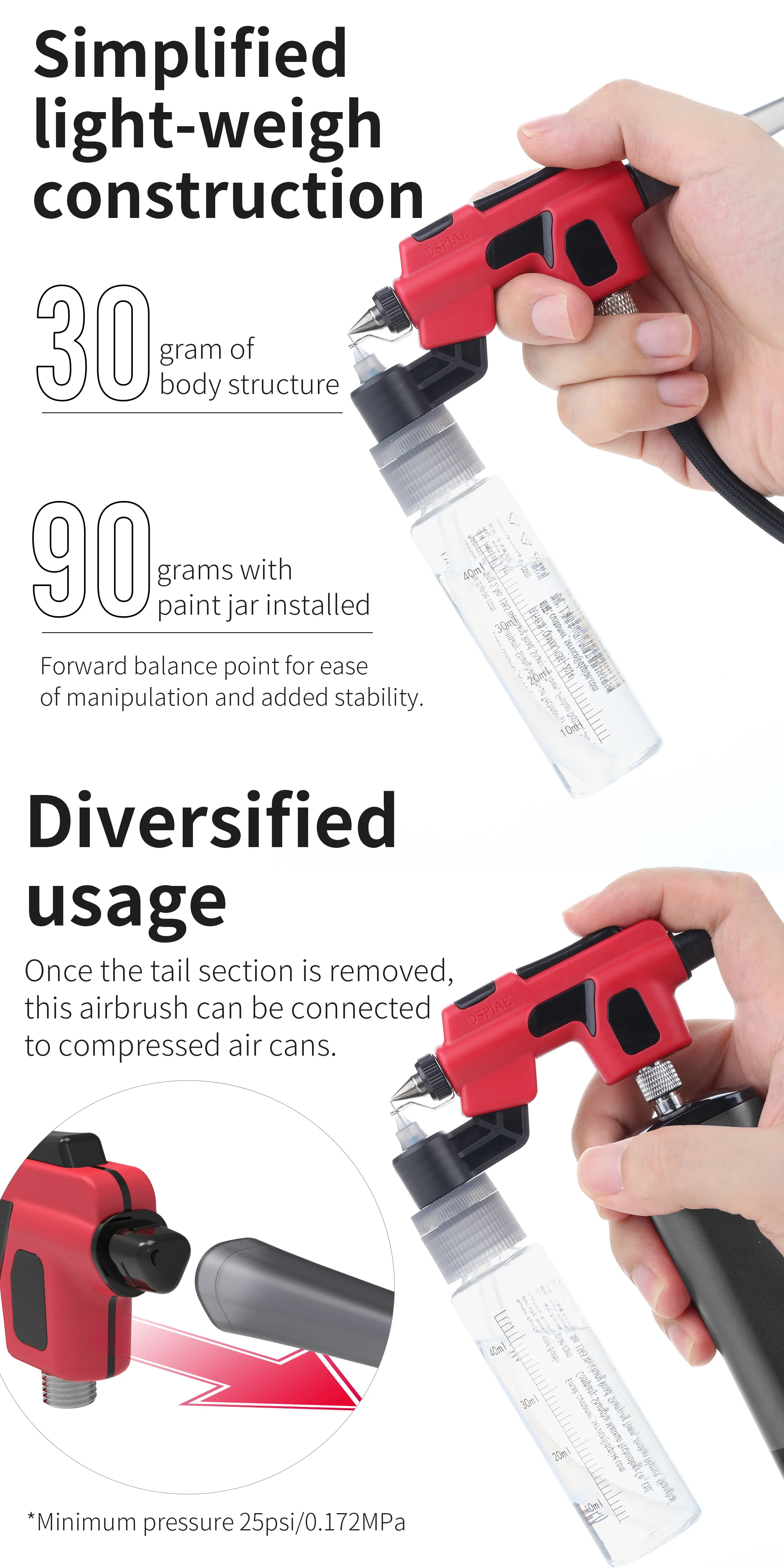 DSPIAE PT-AB Wash-Free Airbrush with Marker Rack for Gundam Model Painting Tools Easy-to-Spray Model Paint Hobby DIY Craft Tool