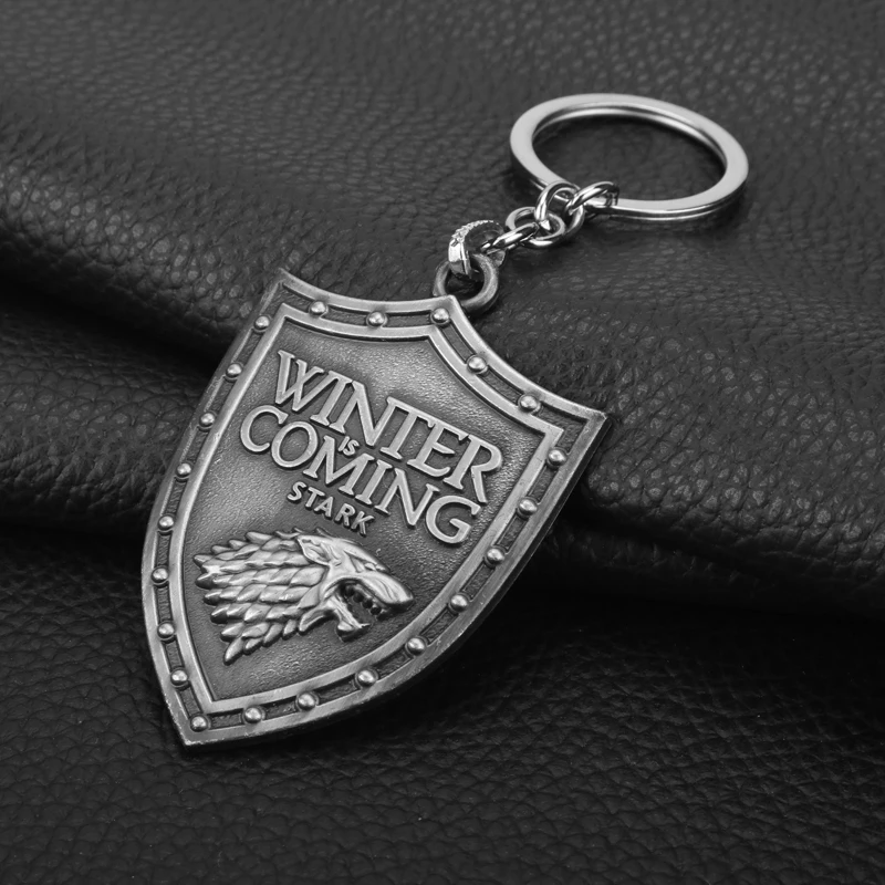 Movie Keychain House-Stark-Of-Winterfell Wolf Badge Sign Pendant Keyring Key Holder Jewelry Fine Cosplay Props Gift For Friends