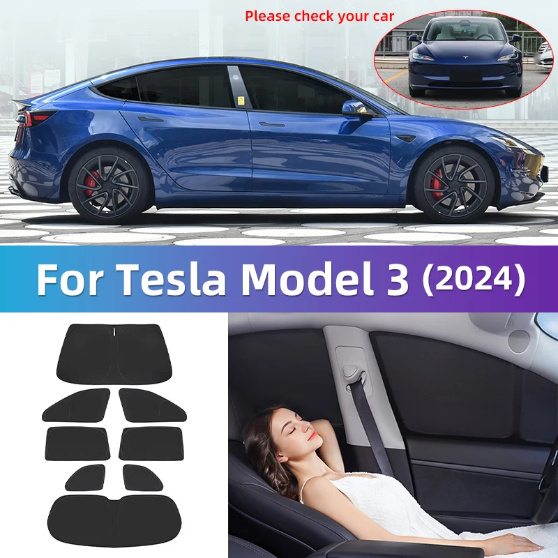 For Tesla Model Y 3 Highland Custom Full Cover Car Window Sunshade Privacy Blind Curtain Travel camping car to sleep inside