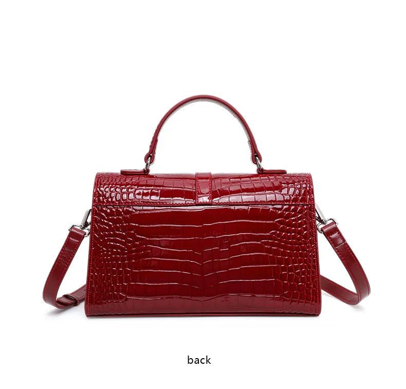 Aidrani Damen Echtleder-Umhängetasche mit Klappdeckel - Crossbody- und Schulterstil, Krokodilmuster-Kissen-Tasche – Detail 12