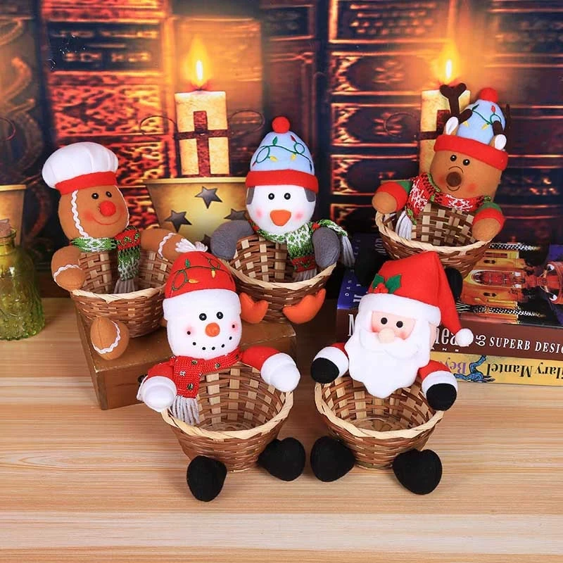 Christmas Decoration Elk Snowman Santa Claus Fruit Basket Christmas Candy Wicker Basket Children Gift Household Storage Basket