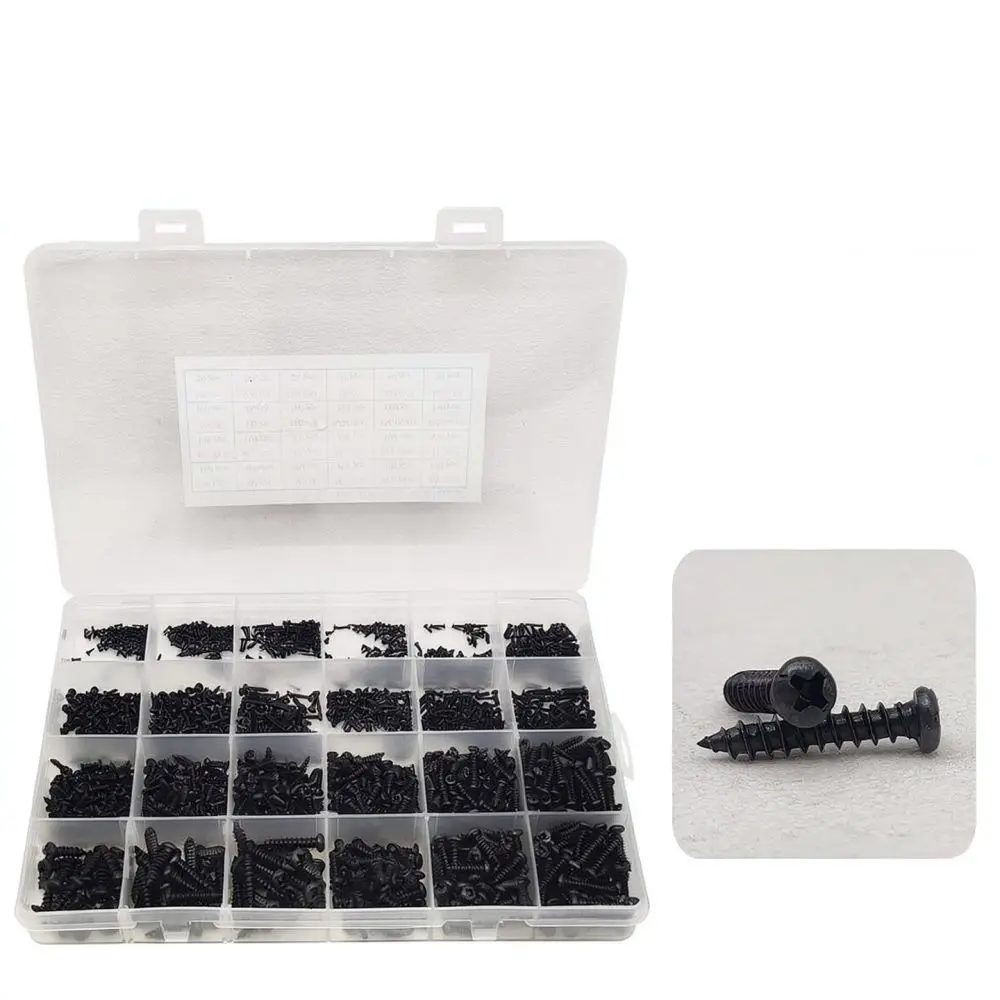 Miniature Screws Assortment Set Pan Head Phillips Self Tapping Fasteners For Precision Instruments Repair Black Hardware