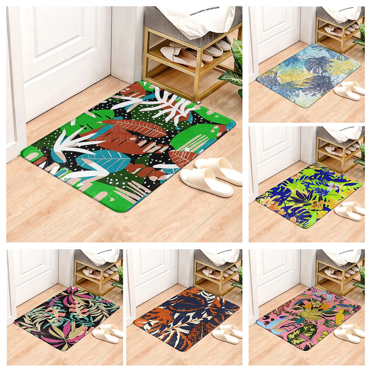 House entrance carpet Home door mat Living Room Bath Foot bathroom non-slip water absorption rugs bath green plant leaf decor