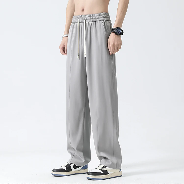 

Korean Fashion Spring Summer Elastic Waist Men Casual Long Pants Wide Leg Sweatpants Casual Outdoor Work Daliy Trousers A161