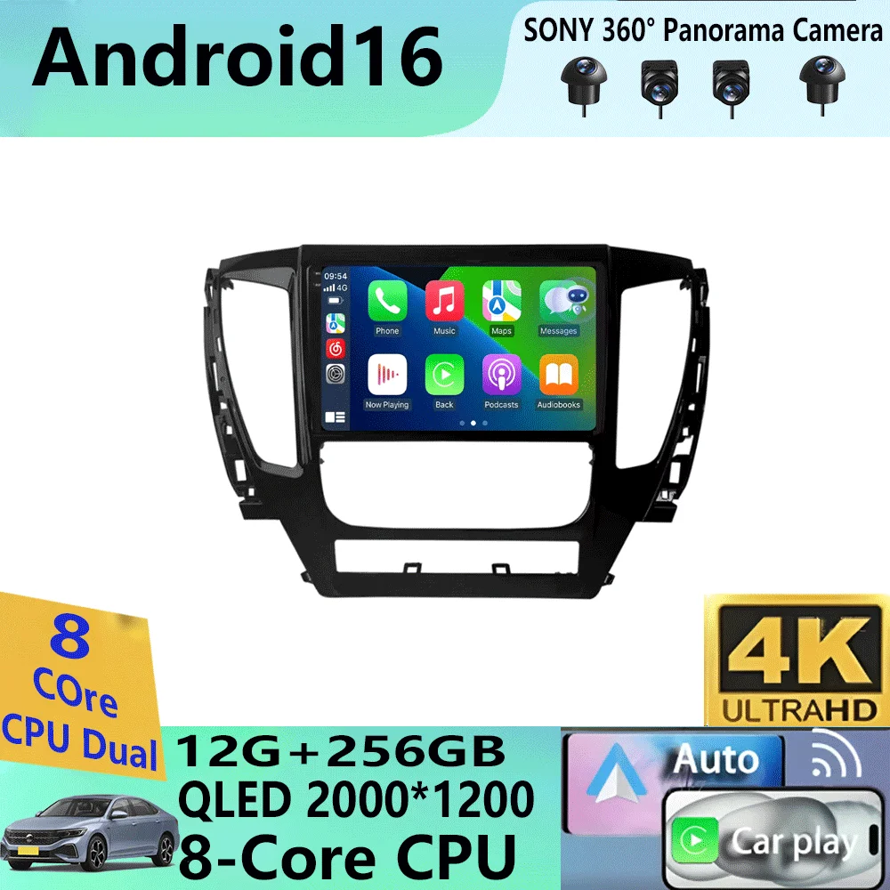 Android 16 For Mitsubishi Pajero Montero Sport 3 2015-2021 Car Multimedia Radio GPS DPS IPS CarPlay 360 Panoramic Optical