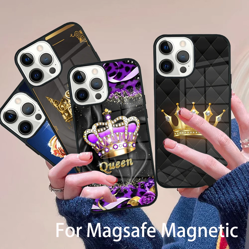 

Deluxe Crown Phone Case Magesafe Magnetic Wireless Charge Cover For IPhone 16 11 12 13 14 15 Pro Max Plus Mini