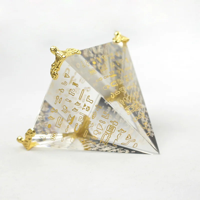 K9 Crystal Hieroglyphs Pyramid Feng Shui Home Decoration Collect Energy Healing Yoga Crystal Ornament Paperweight Office Decor