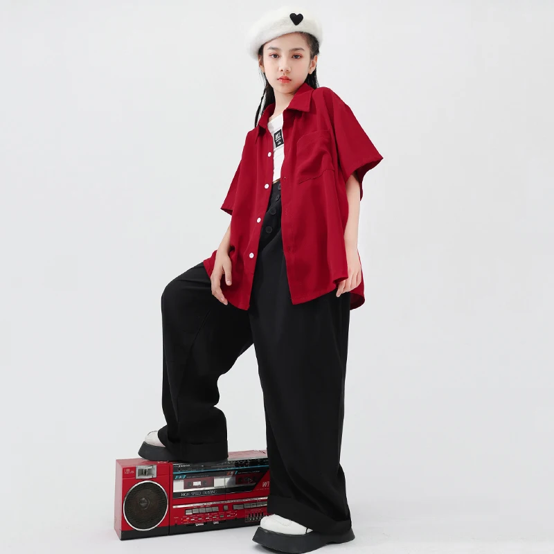 Tragen Sie Baggy Pants für Mädchen Jazz Rapper Tanz kostüme Kleidung Kinder Hip Hop Kleidung Teenager rot Hemd Top rot lässig Straße