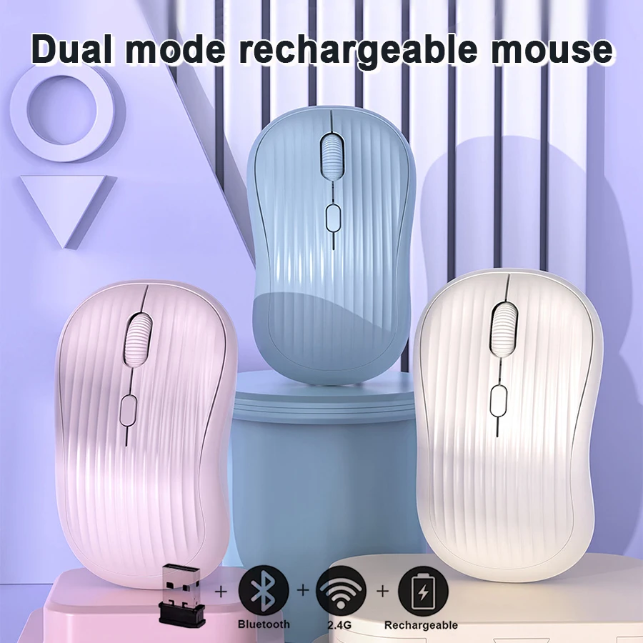 2.4G+Bluetooth Wireless Mouse Dual Mode Silent Recharging Office Mause Cute Macaron color Ergonomic Mice for Laptop Desktop IPad