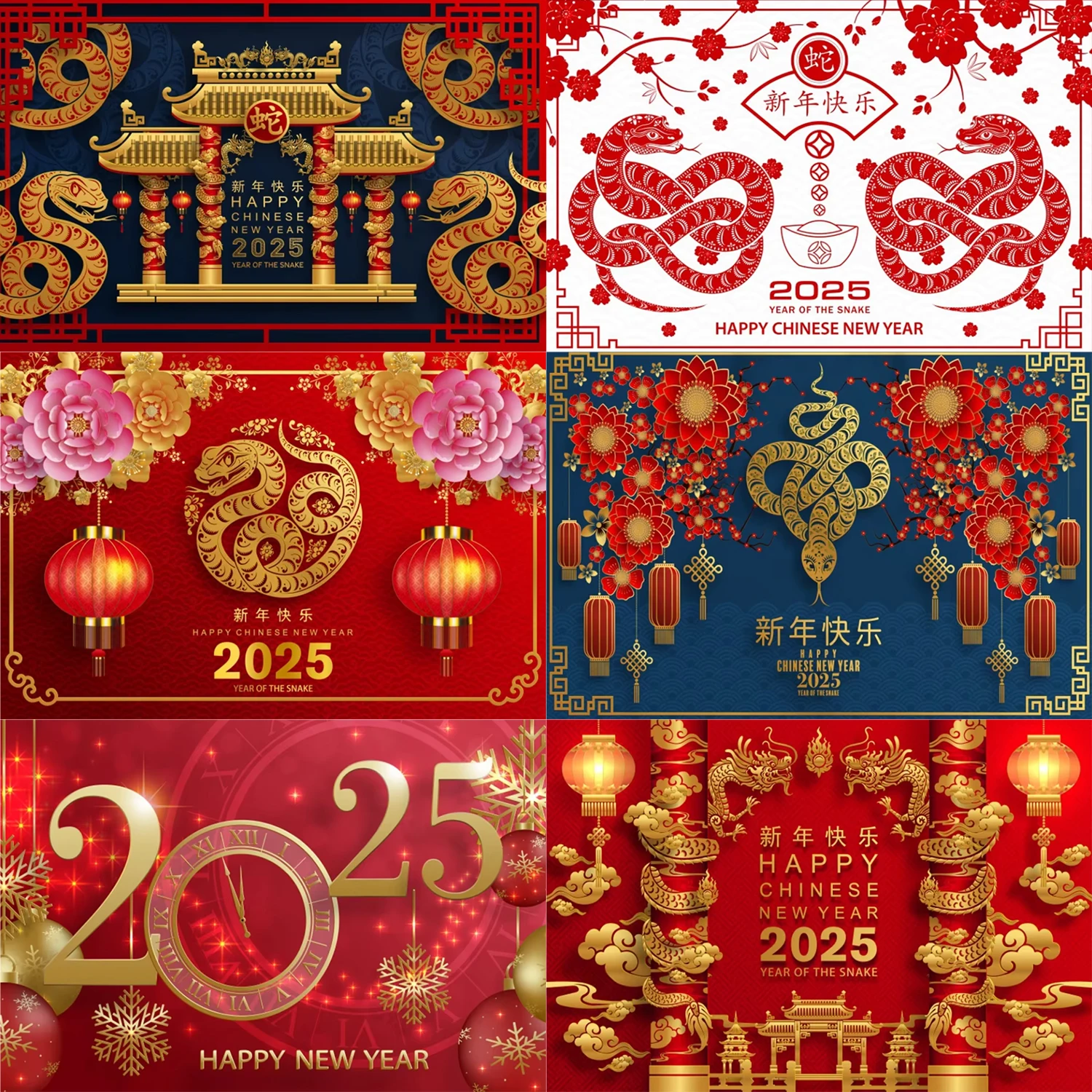 

2025 Happy New Year Theme Photography Background Chinese Style Snake Red Lantern Spring Fest Party Photo Banner Decoration Prop