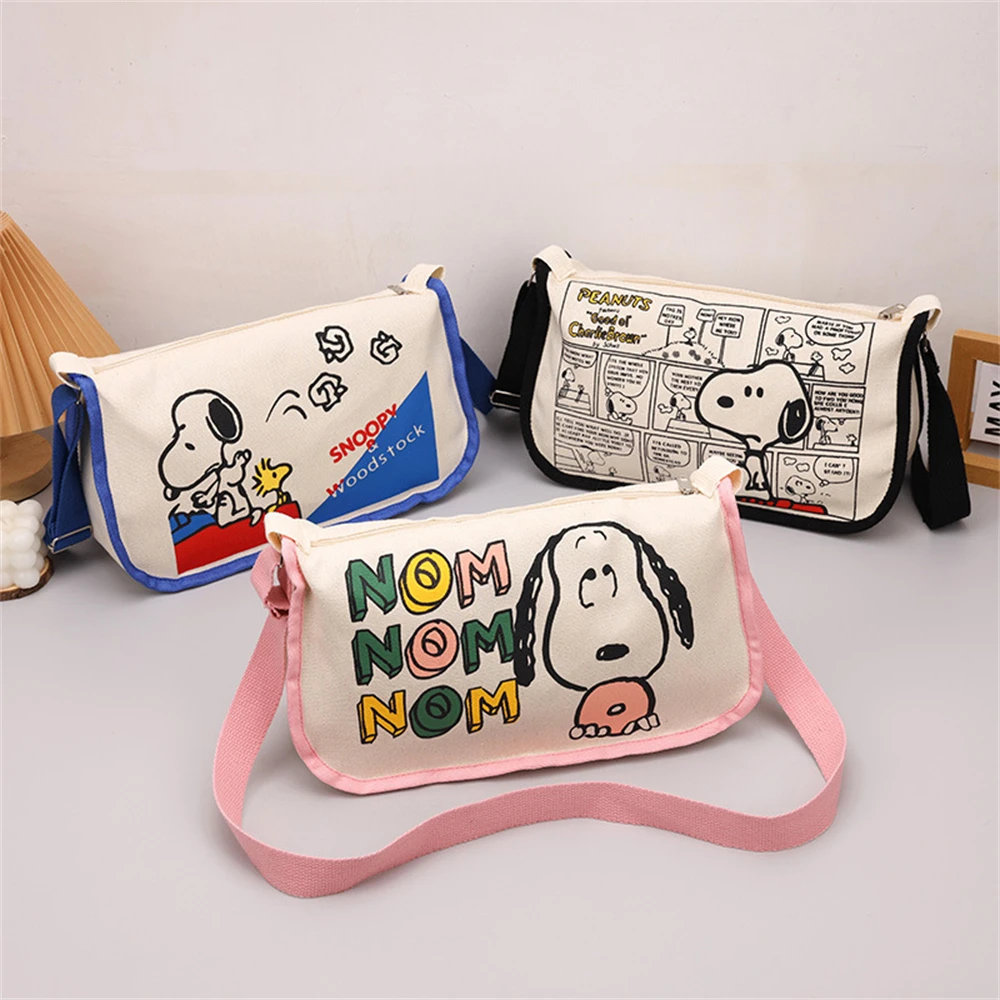 MINISO Disney Serie Cartoon Canvas Bag Large Capacity Handbag Snoopy Shoulder Bag Women Crossbody Bag Adjustable Shoulder Straps