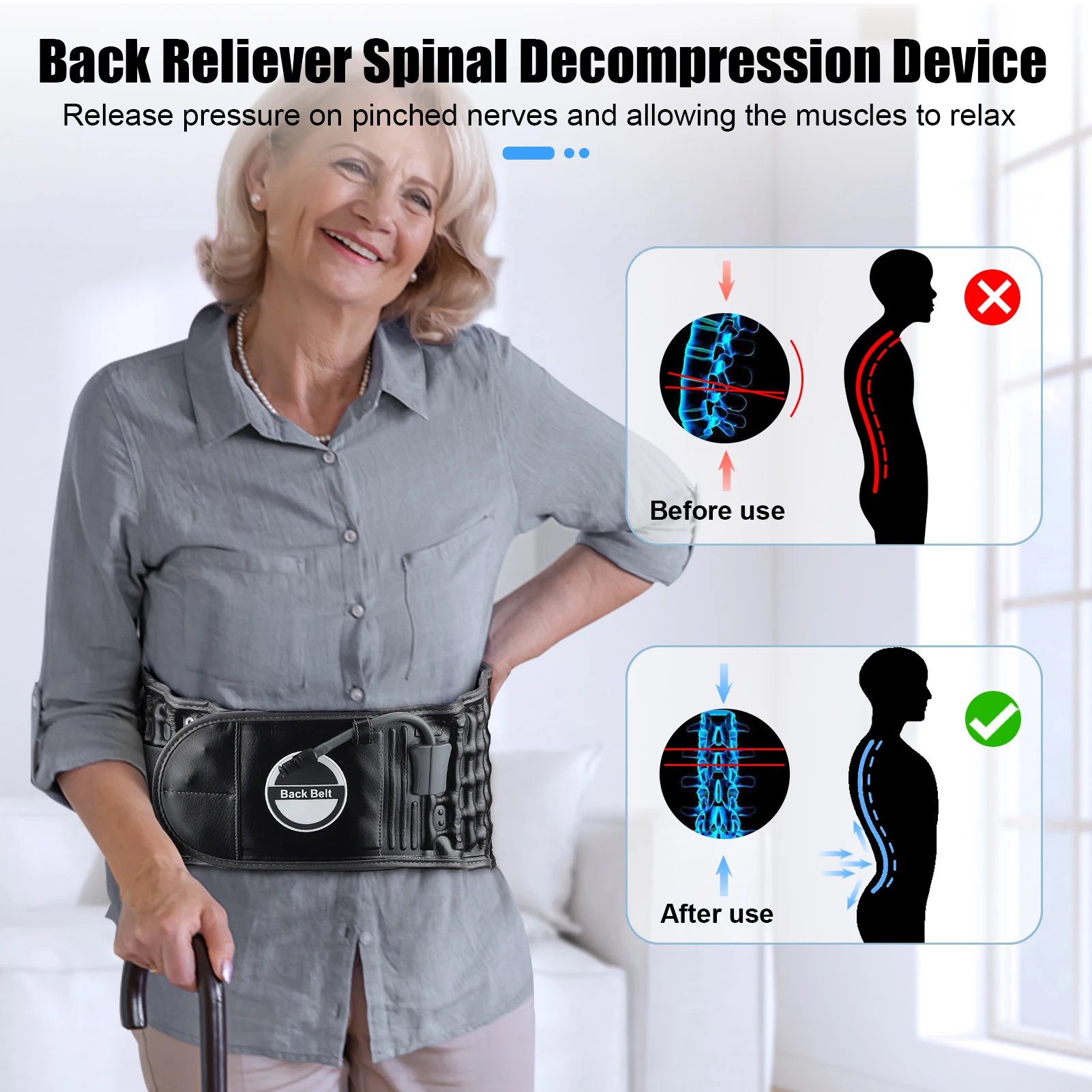 Lumbar Decompression Belt Inflatable Air Traction Back Belt for Men Women Spinal Disc Herniation Waist Back Discomfort Relief