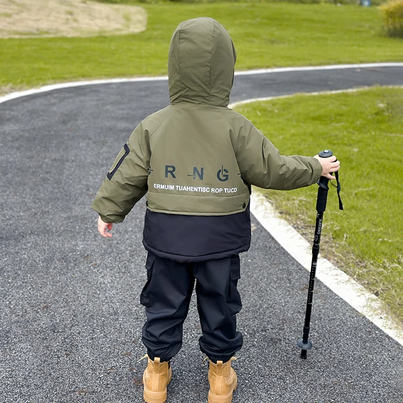 Boys' cotton jacket 2025 new style children's autumn and winter thick top baby fashion winter hooded cotton jacket for girls
